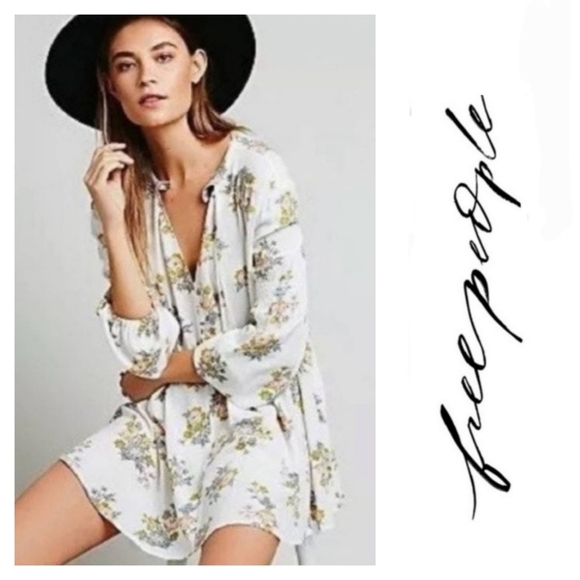 Free People Dresses & Skirts - Free People Floral Print Cream Mini Dress Size Small Tree Swing